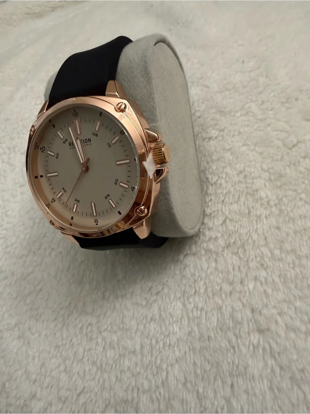 Reaction Kenneth Cole Rose Gold Case Black Strap Watch